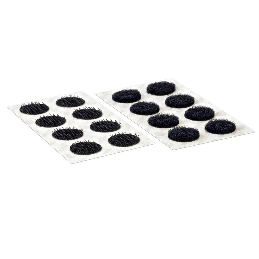 VELCRO® Boutons ronds 16mm x 16 noirs, crochets & velours autocollants