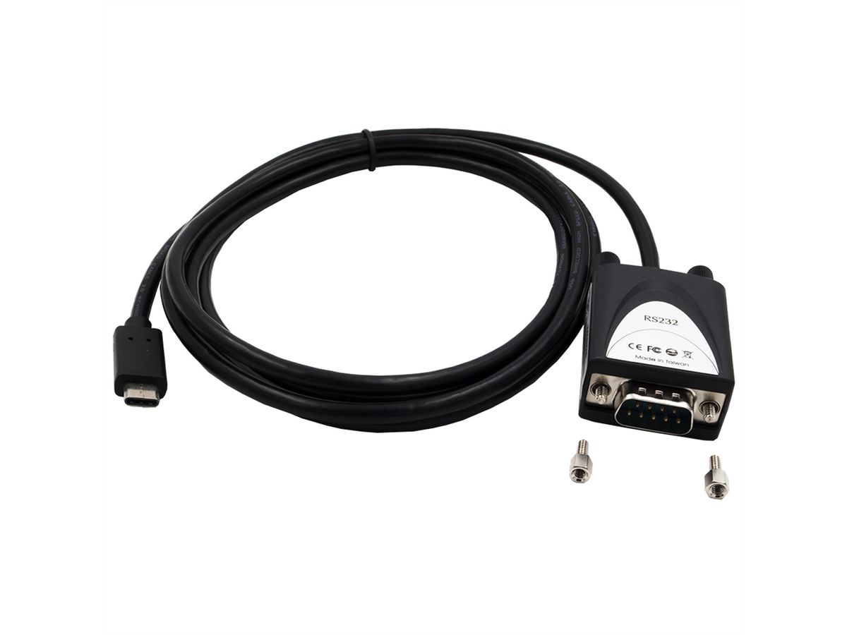 EXSYS EX-2311-2IS USB2.0 C zu 1 x RS-232 1,8m 15KV Überspannungsschutz FTDI Chip-Set, schwarz, 1,8 m