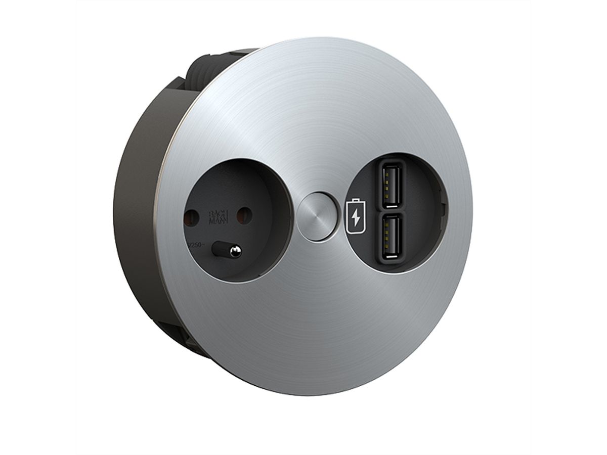 BACHMANN TWIST 1xUTE 1xUSB Charger, AEH Edelstahl Optik, 2 m