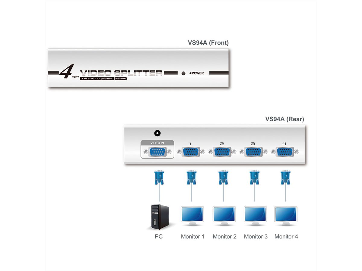 ATEN VS94A Splitter Vidéo, 350MHz, 4 écrans