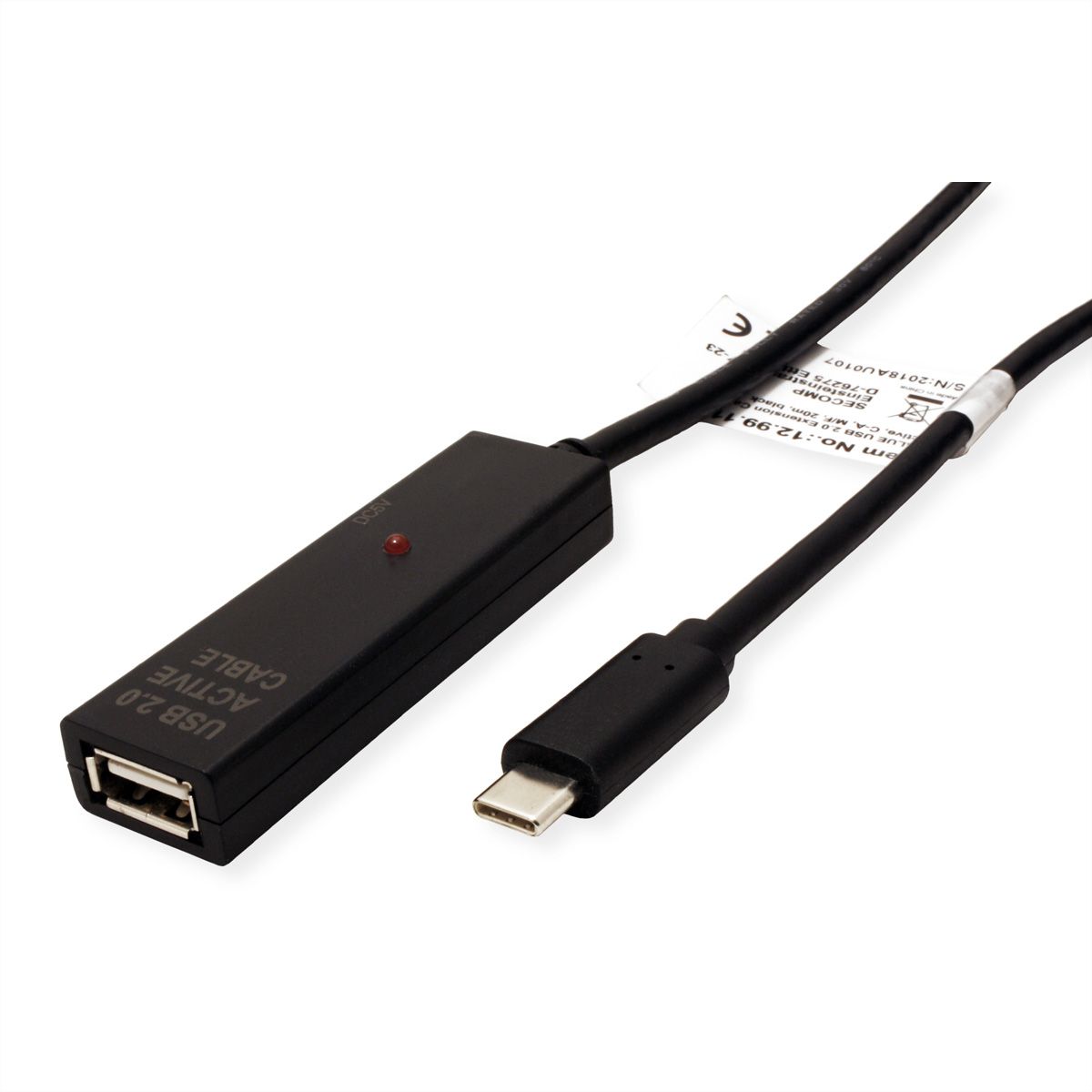 VALUE USB 2.0 Verlängerung, aktiv, mit Repeater, A-C, schwarz, 10 m