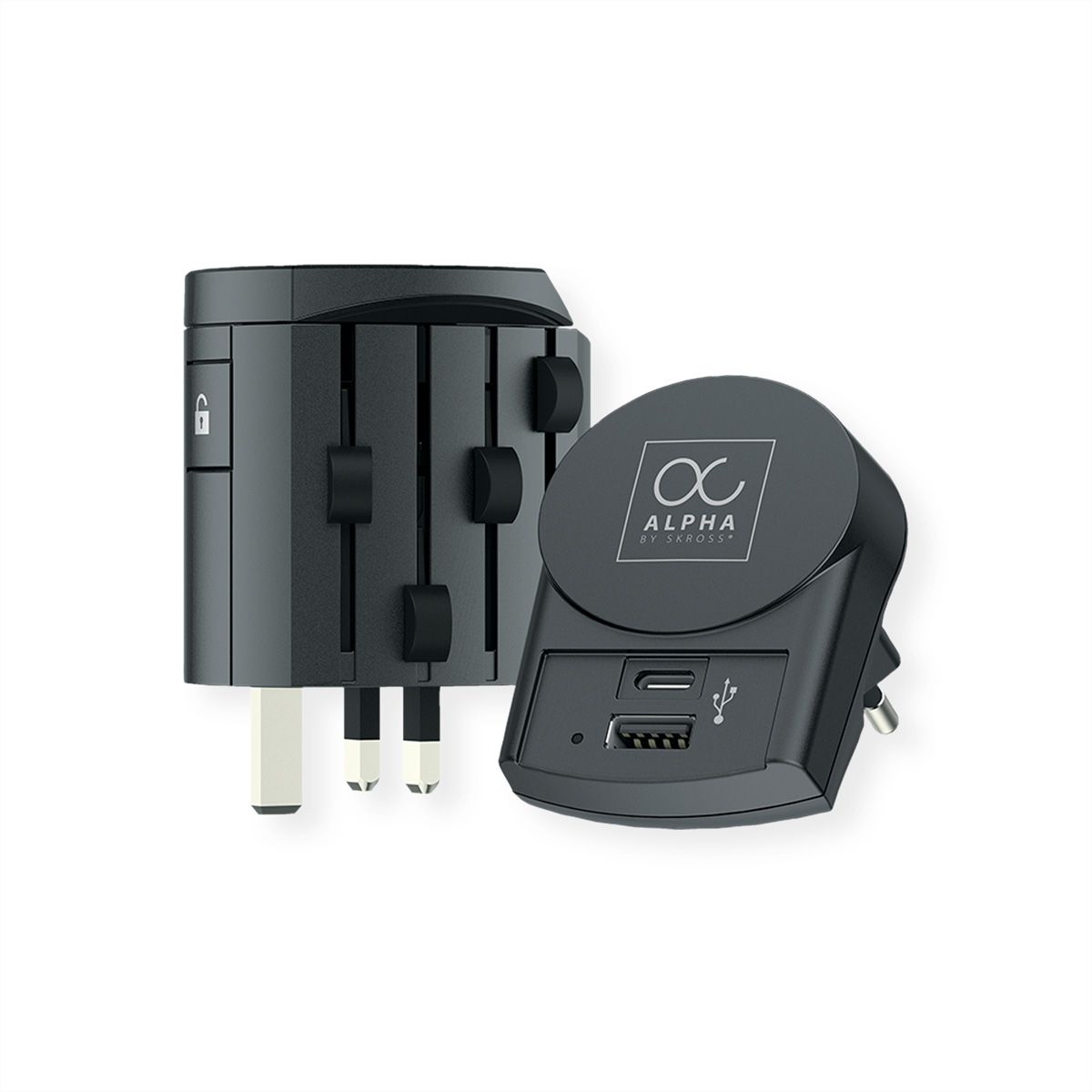 Skross Alpha mit Europe USB Charger A/C Universal Reiseadapter, Weltweit