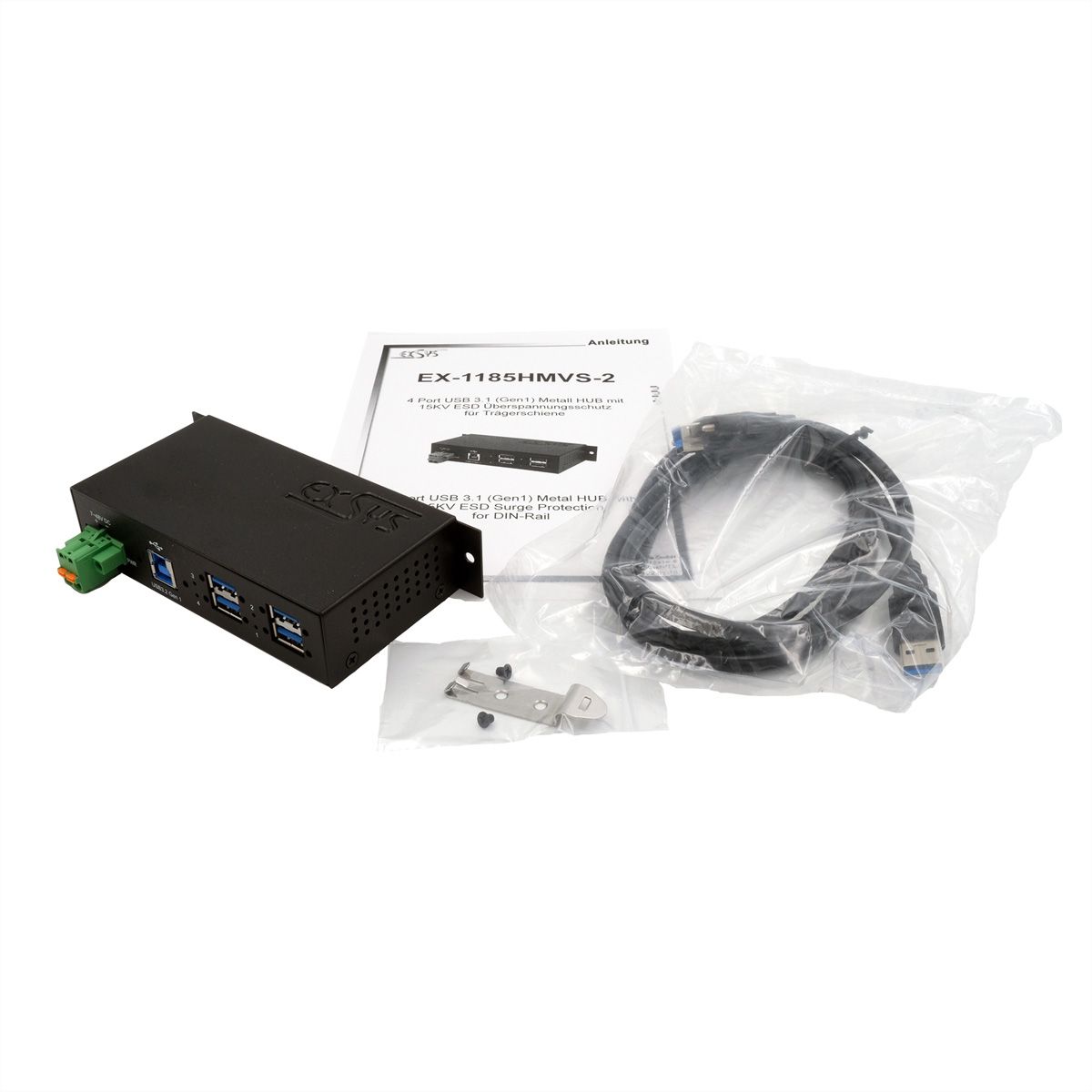 EXSYS EX-1185HMVS-2 Hub USB 3.2 Gen1 métal à 4 ports, protection de surtension 15KV ESD
