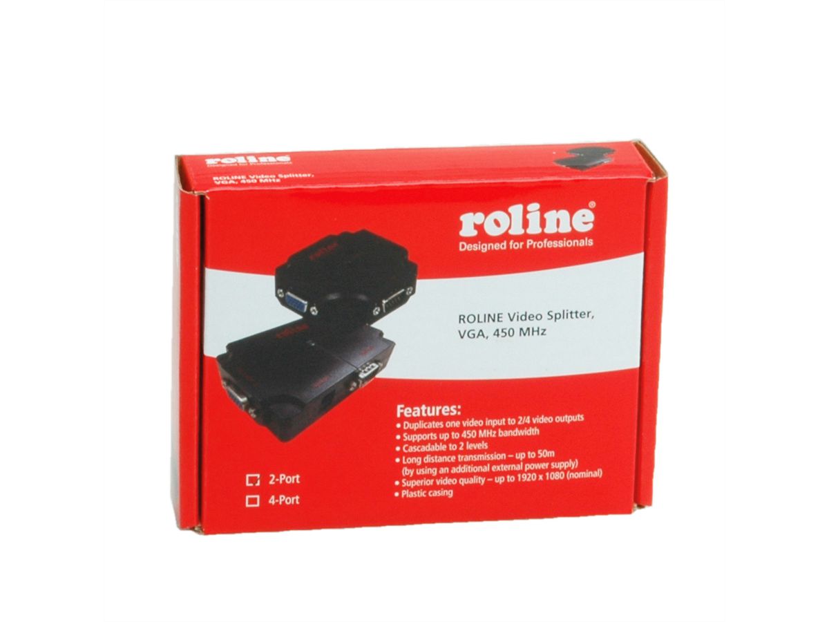 ROLINE VGA Video-Splitter, hochauflösend, 450 MHz, 2-fach