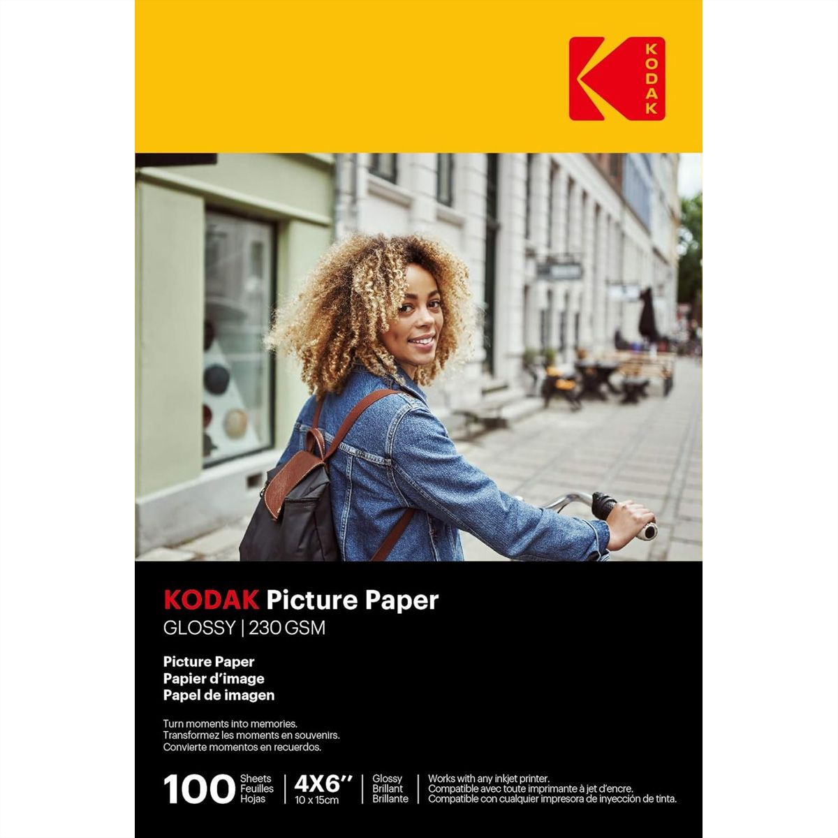 Papier photo Kodak - 100 feuilles A6, 230g/m2, 10cm x 15cm, haute brillance