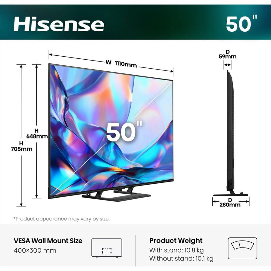 **Retoure**Hisense TV 50A7DS 50", QLED 4K, 60Hz, 350 Nits