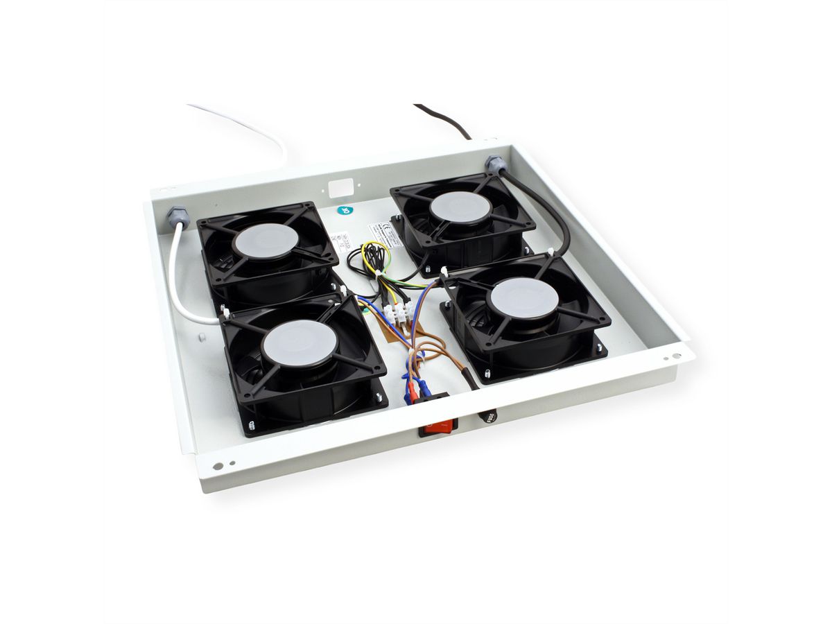 ROLINE 19" Unité de ventilation pour toit, 4 ventilateurs, thermostat, gris