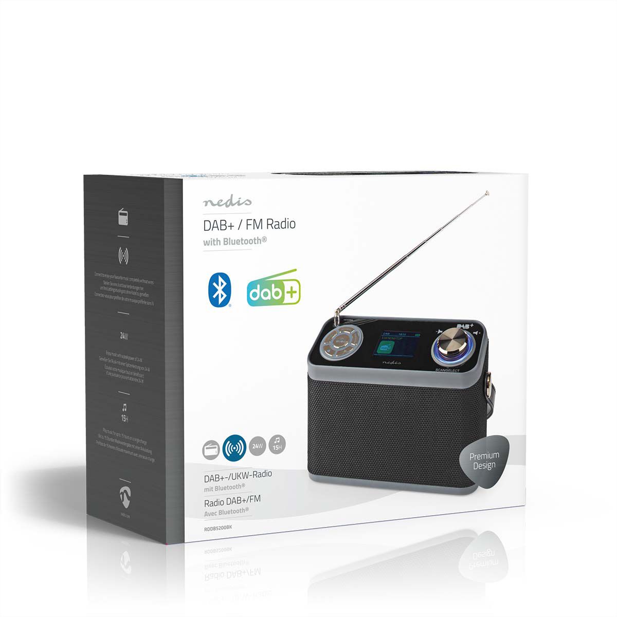 Radio de table DAB+ Nedis, noir, Bluetooth, batterie rechargeable