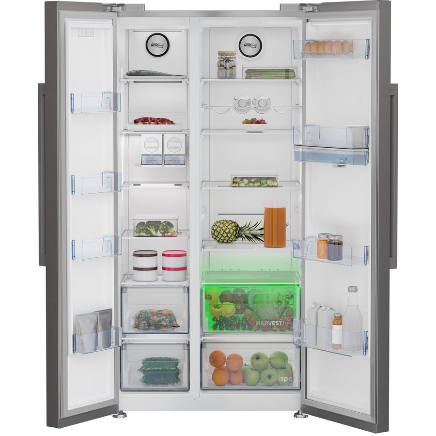 BEKO Side by Side GN162341PTCHN, 525l, No Frost, argent, Distributeur d'eau avec Ice
