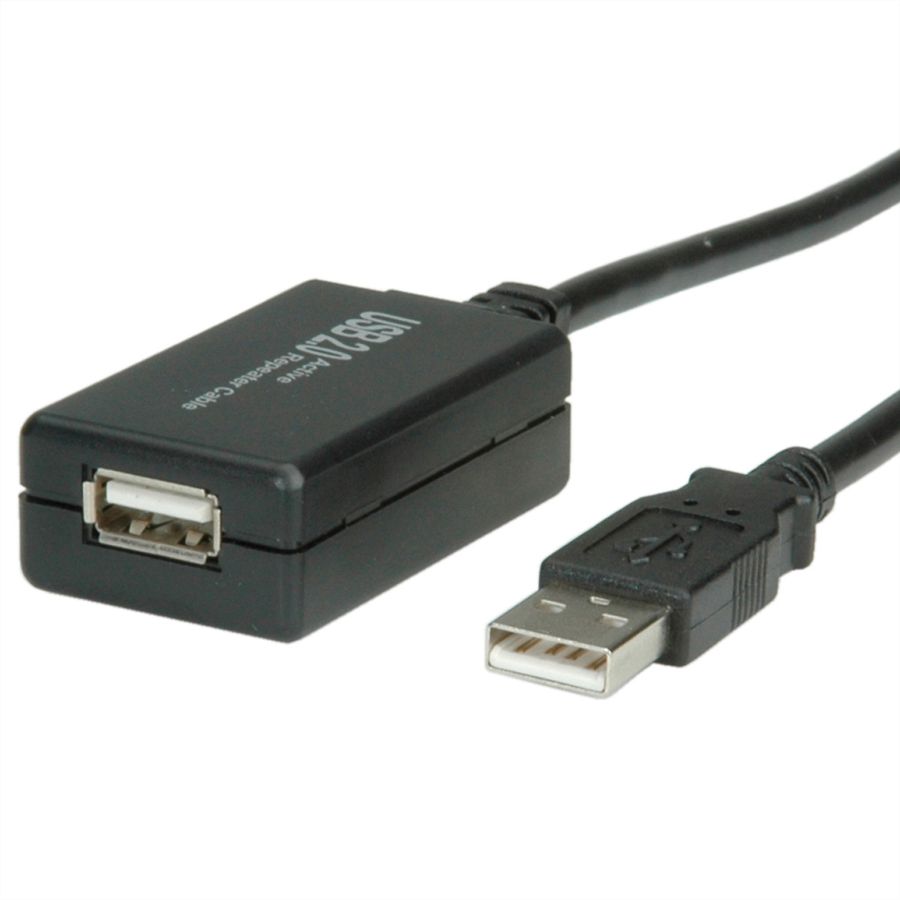 VALUE USB Prolongation active 2.0 avec Repeater, noir, 12 m
