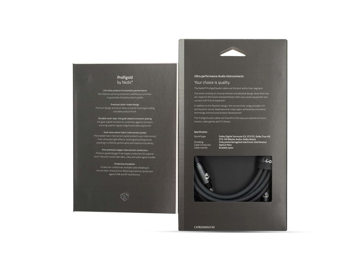 Câble audio optique Nedis, 2x Toslink, ST/ST, gris, 3 m