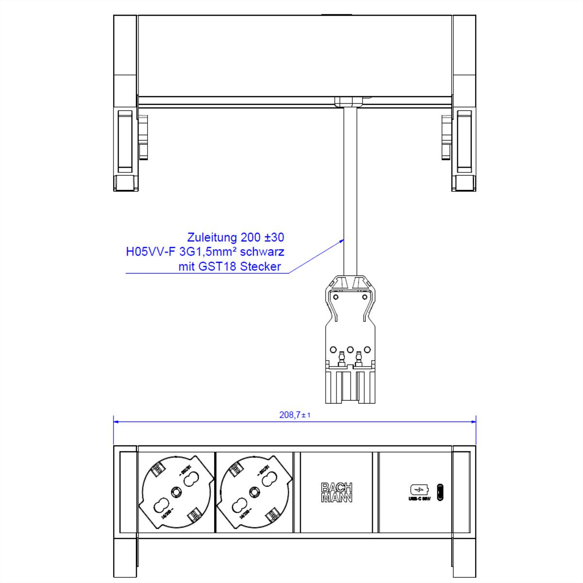 BACHMANN DESK2 2xP40 1xUSB C 30W, ITALIE