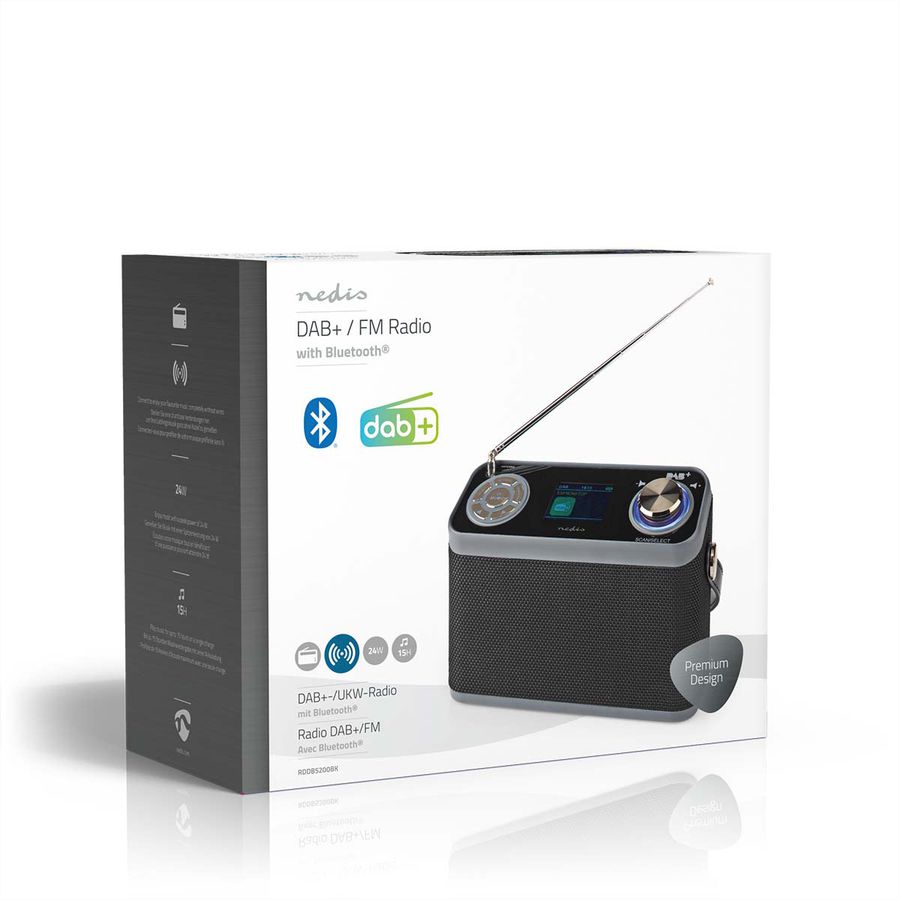 Radio de table DAB+ Nedis, noir, Bluetooth, batterie rechargeable
