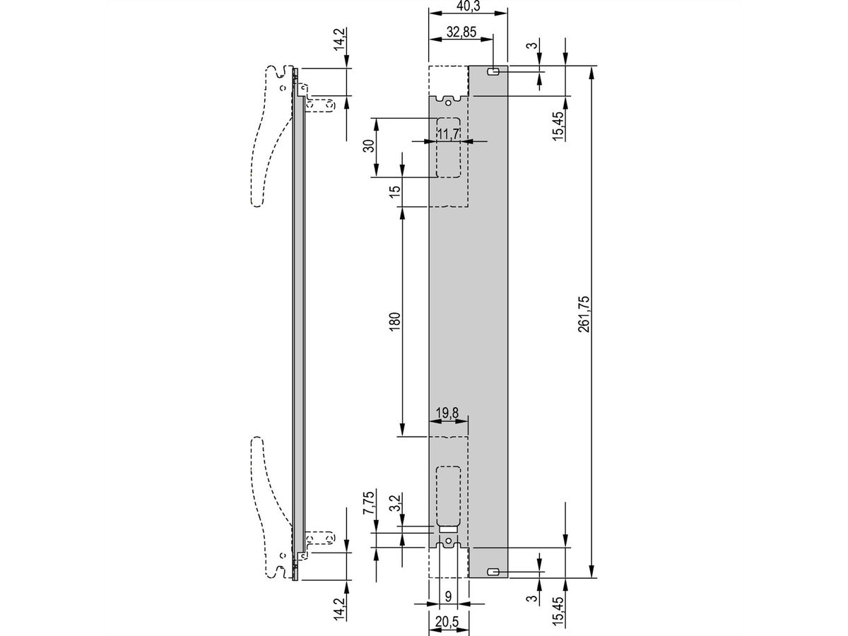 SCHROFF Plug-In Unit U-Profile Face avant pour poignée XL, 6 U, 8 CV, 2,5 mm, Al, Anodisé frontal, Conducteur arrière