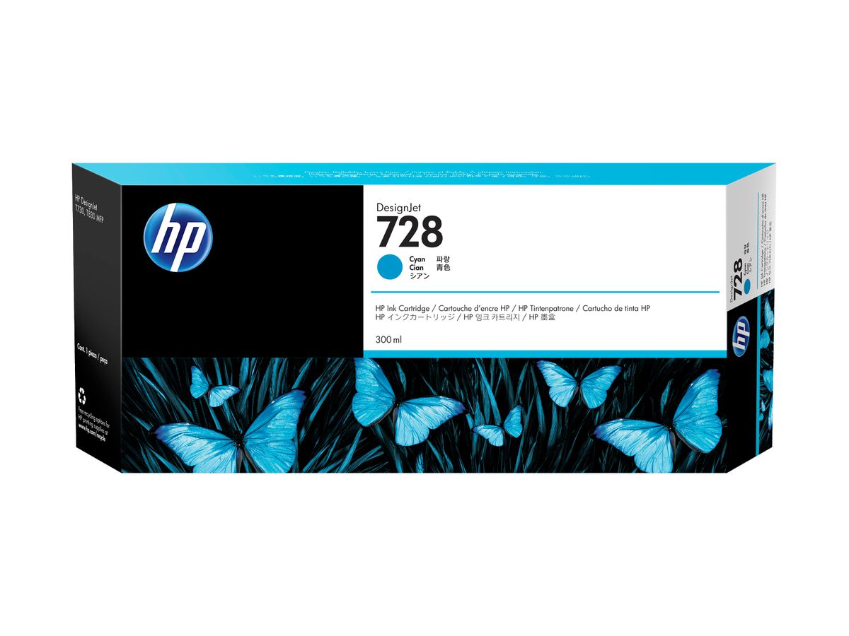 HP 728 Cyan DesignJet Druckerpatrone, 300 ml