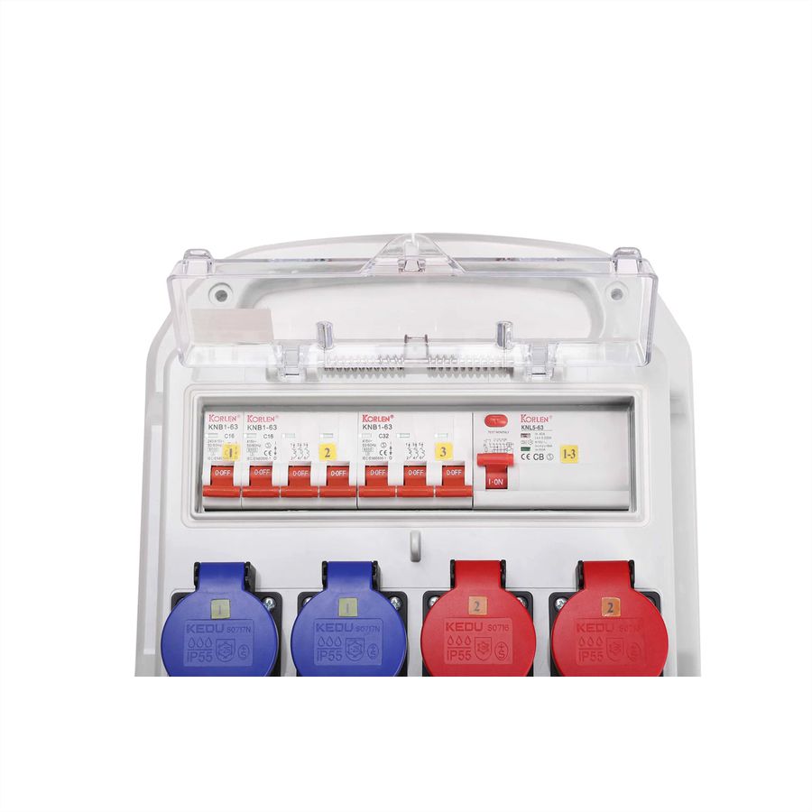 Distributeur électrique 32 A IP44/IP55 + entrée FI  , 1xCEE32/5 1xCEE16/5 2xT23 2xT25, gris