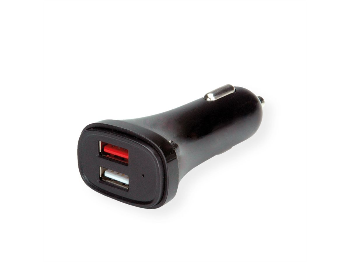 VALUE USB Charger mit KFZ-Stecker, 2-Port (1x QC3.0, 1x 5VDC 2.4A), 18W