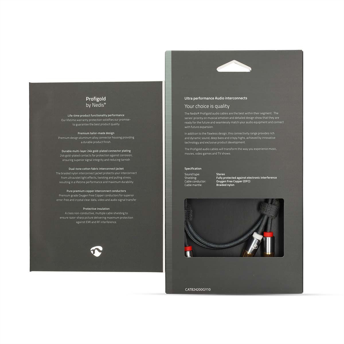 Câble audio stéréo Nedis, 2x RCA, ST/ST, gris, 1 m