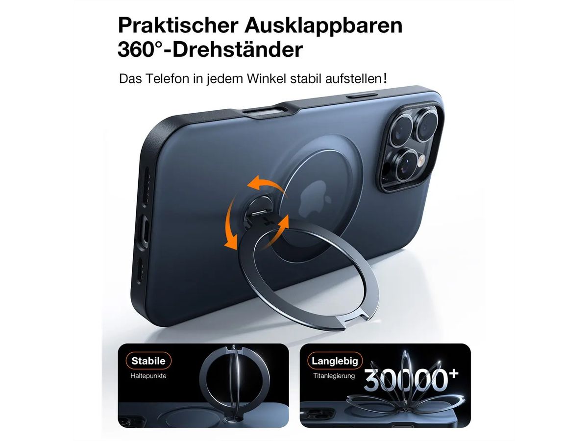 Torras UPRO Ostand Spin Schutzhülle, iPhone 17 pro Max, MagSafe, schwarz