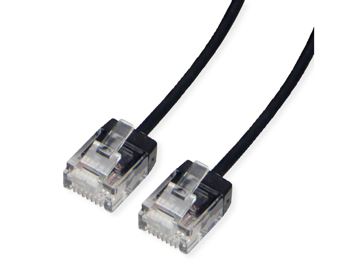 ROLINE UTP DataCenter Patchkabel Cat.6A (Class EA), LSOH, slim, extra kurzer Stecker, schwarz, 5 m