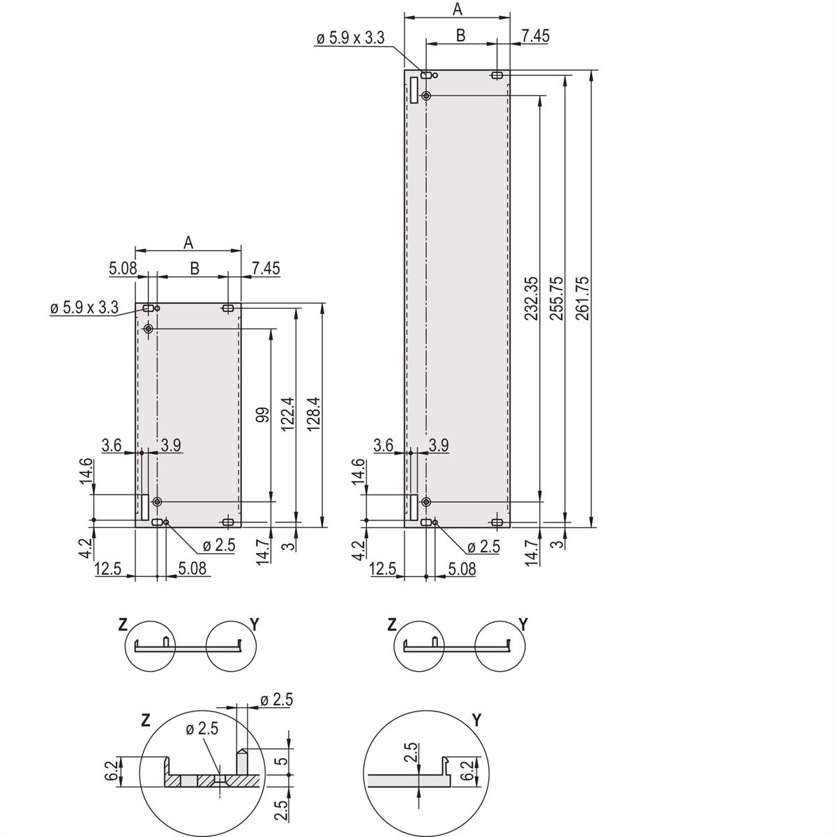 SCHROFF Plug-In Unit U-Profile Face avant pour poignée Forme 1, 3 U, 8 CV, 2,5 mm, Al, Anodisé frontal, Conducteur arrière