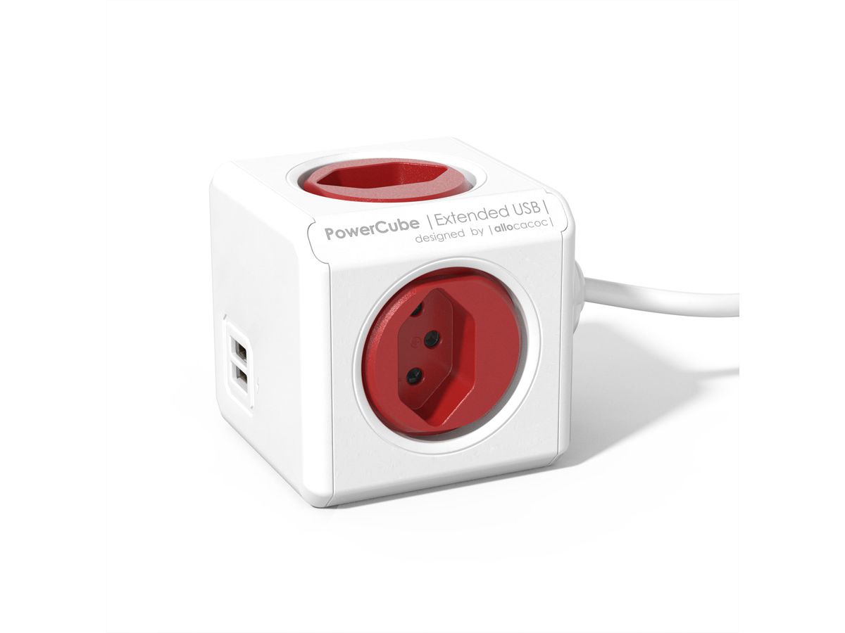 PowerCube Extended, 4xT13, 2x USB 5V 2.1A, rot