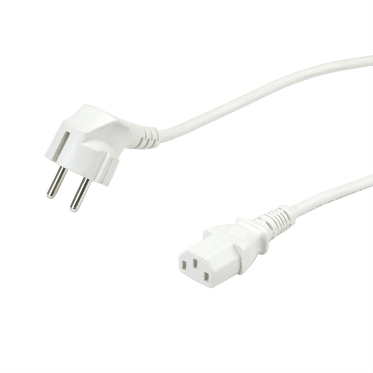 VALUE Netzkabel, CEE7/7-Stecker & IEC-Buchse gerade, weiß, 0,6 m