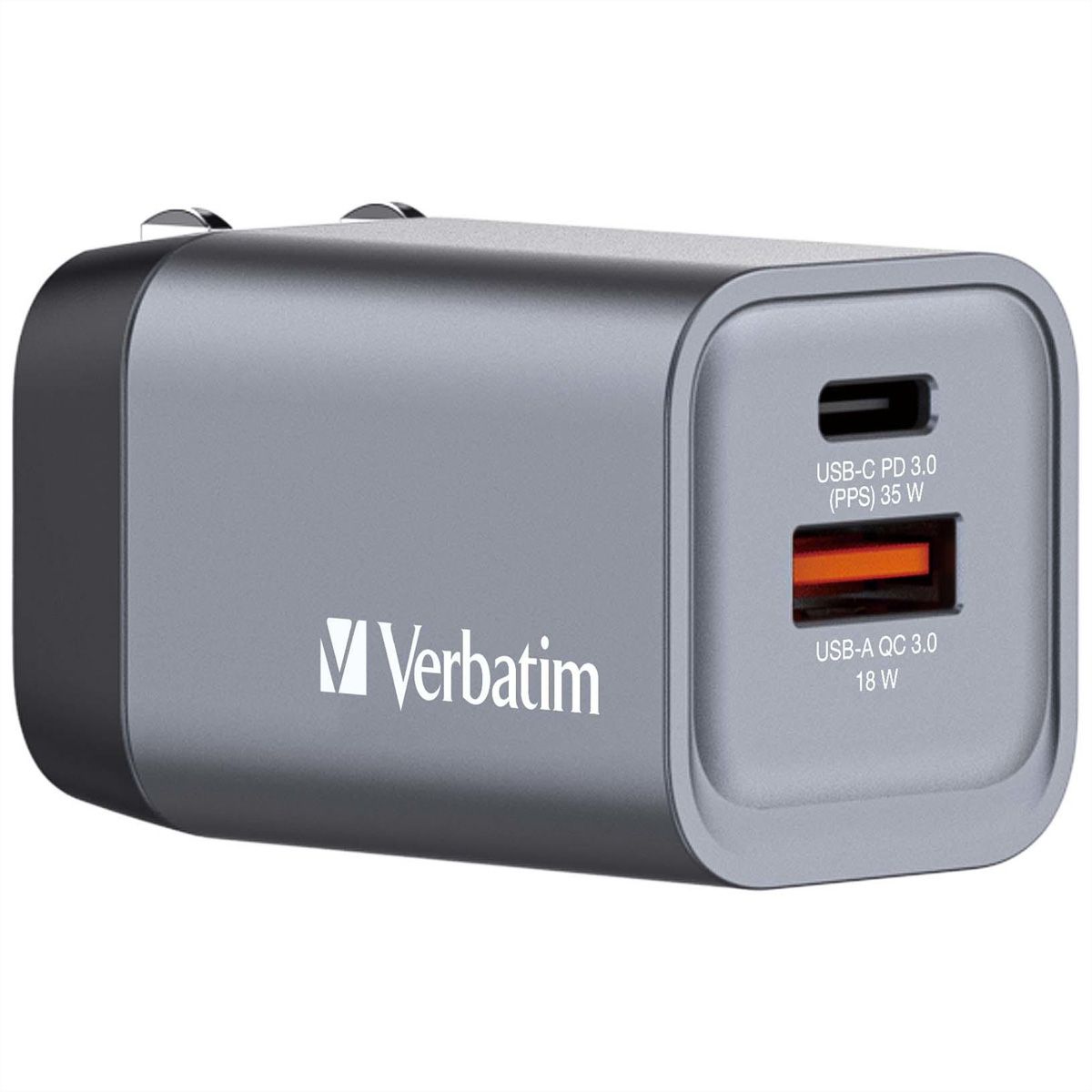 Verbatim GaN 2 Port Charger 35W, 1x USB-C, 1x USB-A, EU+UK Adapter