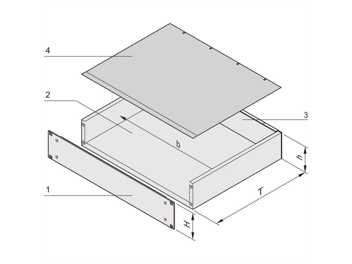 SCHROFF 19"-Kompletteinschub aus Stahlblech, Deck- und Bodenblech geschlossen - MULTIPAC 2HE 340T ALZN