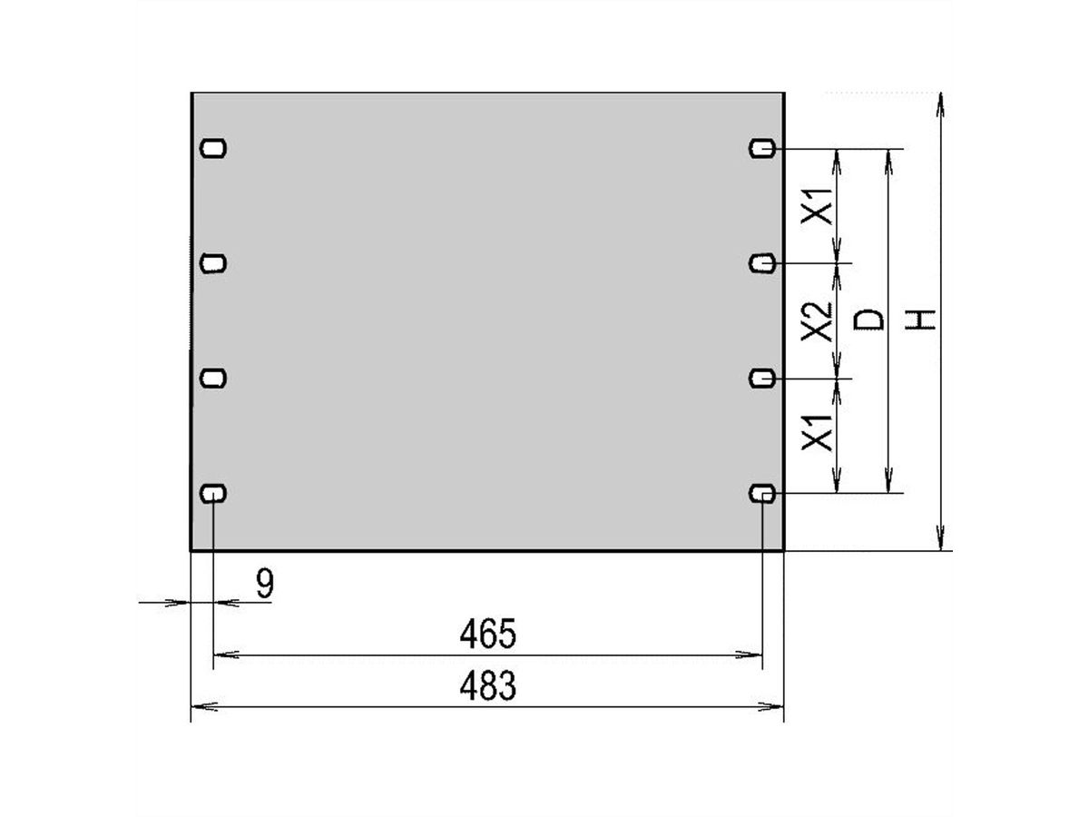 Face avant 19" SCHROFF, 9 U, 3 mm, Al, RAL7035