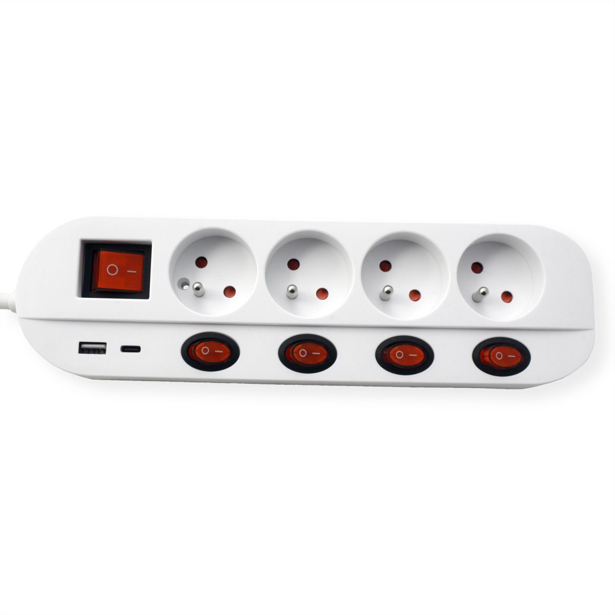 ROLINE 4-fach Steckdosenleiste mit Schalter, UTE Version, USB-Charger A+C, 3 m