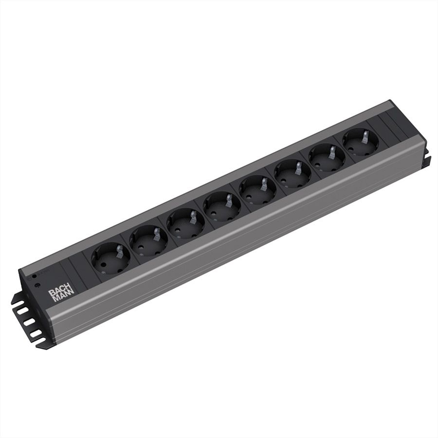 BACHMANN Multiprise 8x contact de protection, compatible rack 19 pouces, 2 m