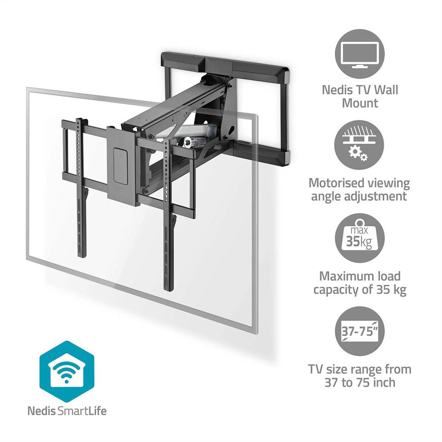 Nedis SmartLife motorisierte TV-Wandhalterung 37–75" schwarz, Wand, 35 kg, motorisiert