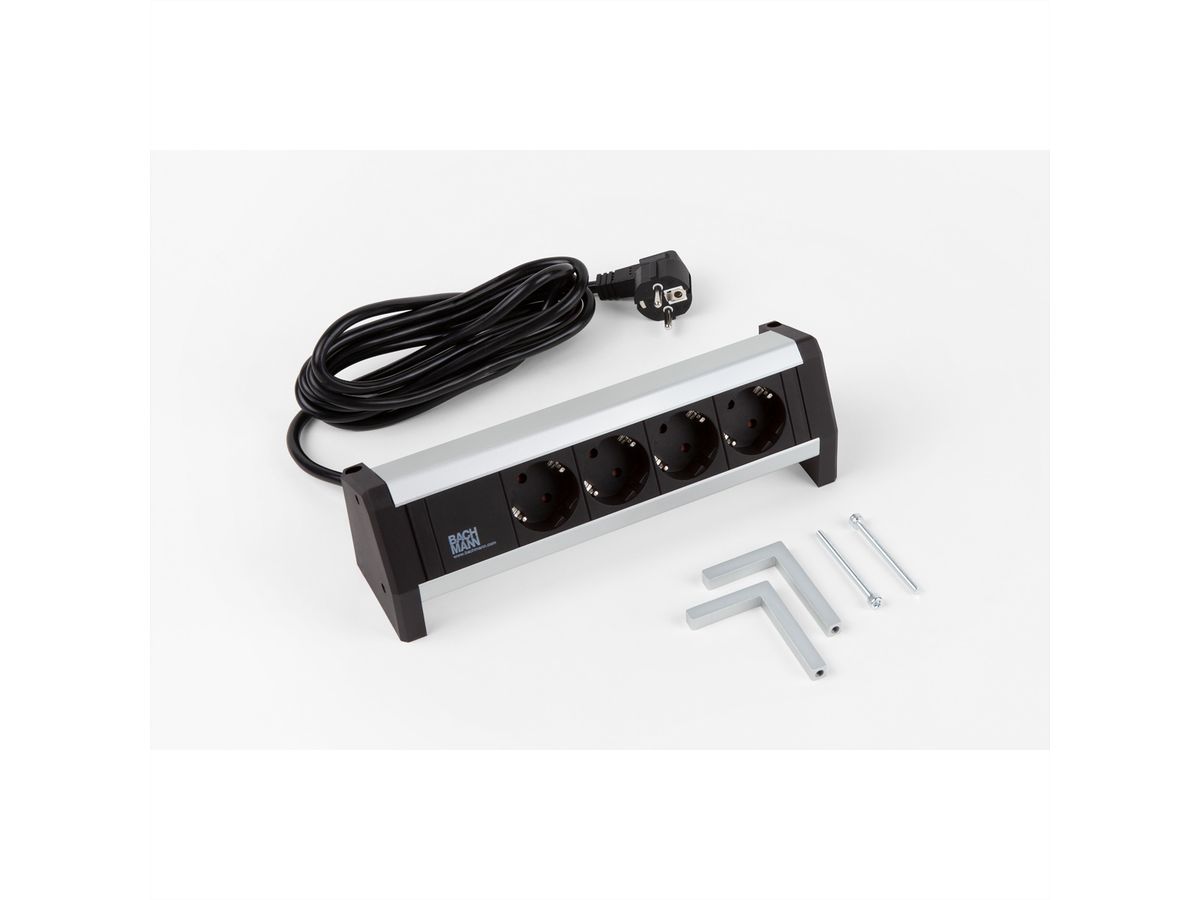 BACHMANN 4x2P+T allemand avec câble fixe 3m, noir, 3 m