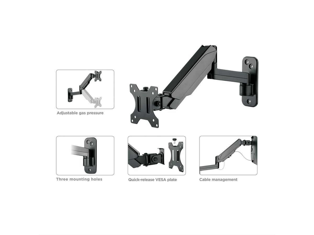 VALUE LCD-Arm, Wandmontage, 5 Gelenke, 17-32 Zoll, bis 8 kg, schwarz