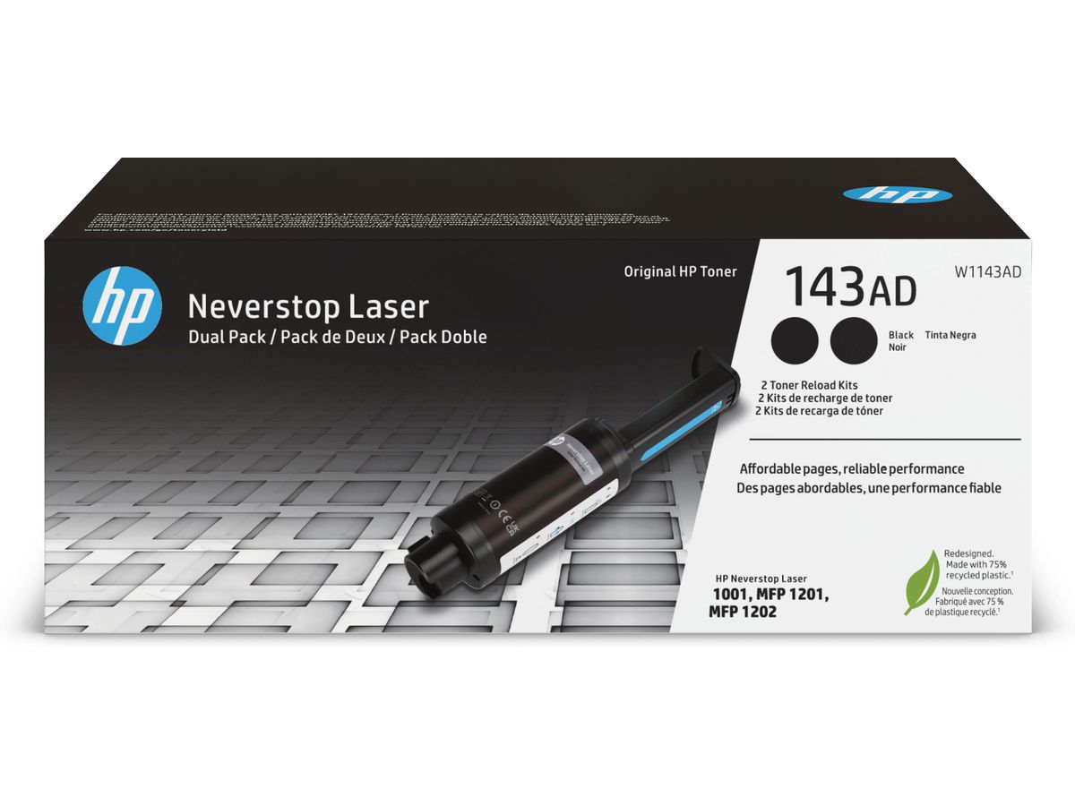HP 143AD Doppelpack Schwarz Original Neverstop Toner-Nachfüllkit
