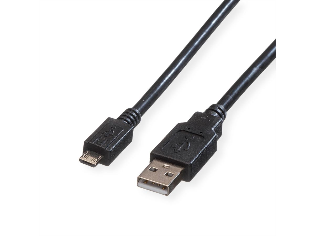 ROLINE USB 2.0 Kabel, USB A ST - Micro USB B ST, schwarz, 1,8 m