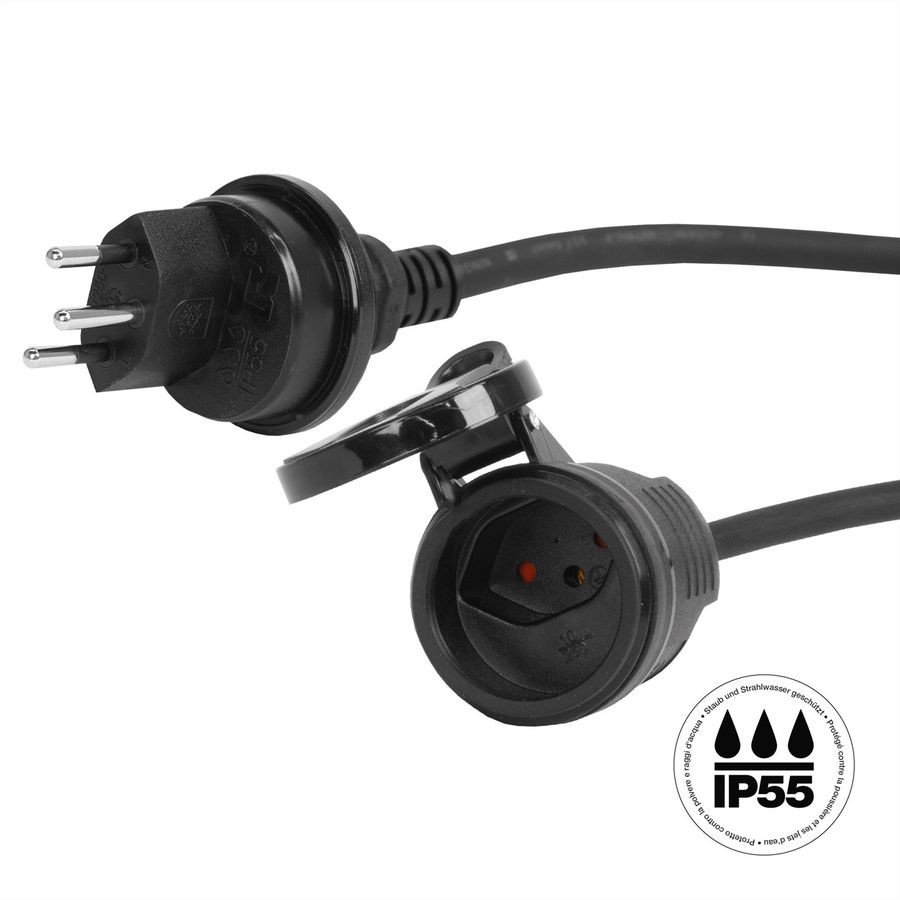 Steffen Verlängerungskabel GdV, 3x1.5mm2, T13-T13, IP55, 5m, schwarz