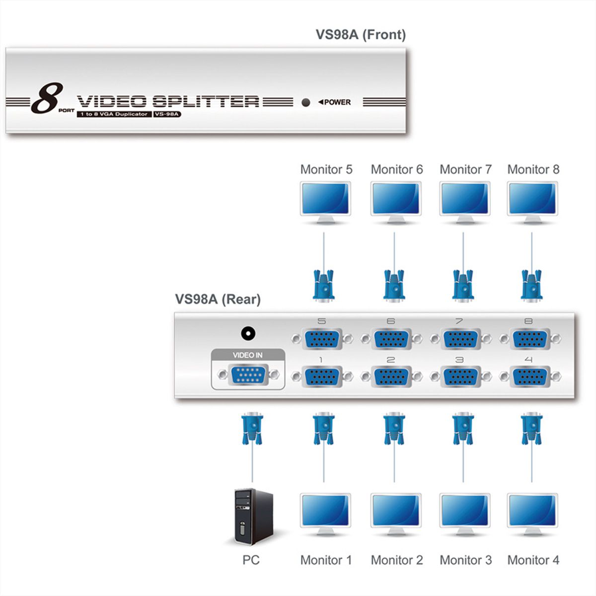 ATEN VS98A VGA Video-Splitter, 300MHz, 8fach