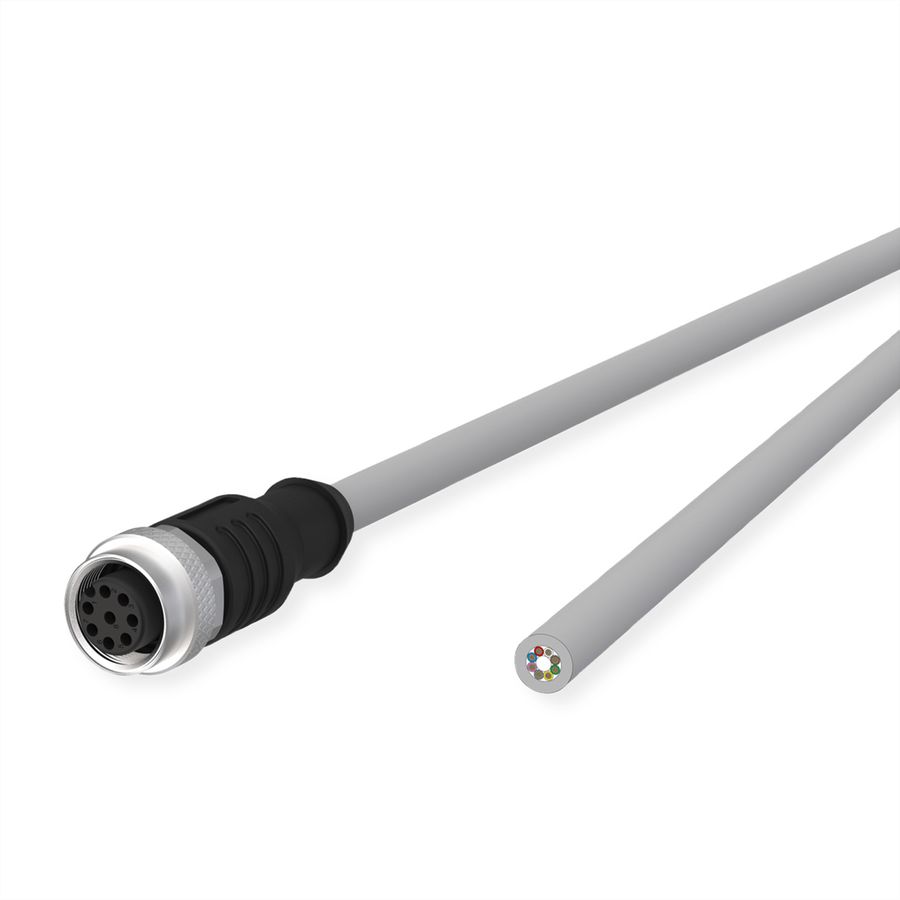 METZ CONNECT M12 Sensor-/Aktorleitung, A-kodiert, M12 Buchse gerade - freies Leitungsende, grau, 5 m