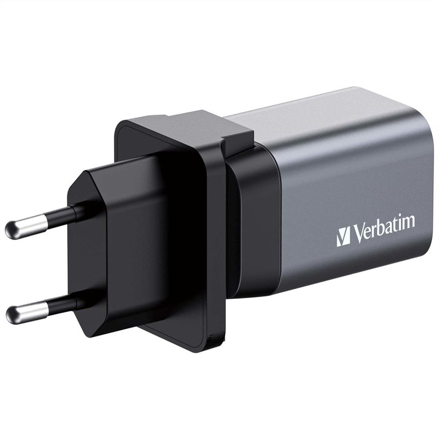Verbatim GaN 2 Port Charger 35W, 1x USB-C, 1x USB-A, EU+UK Adapter
