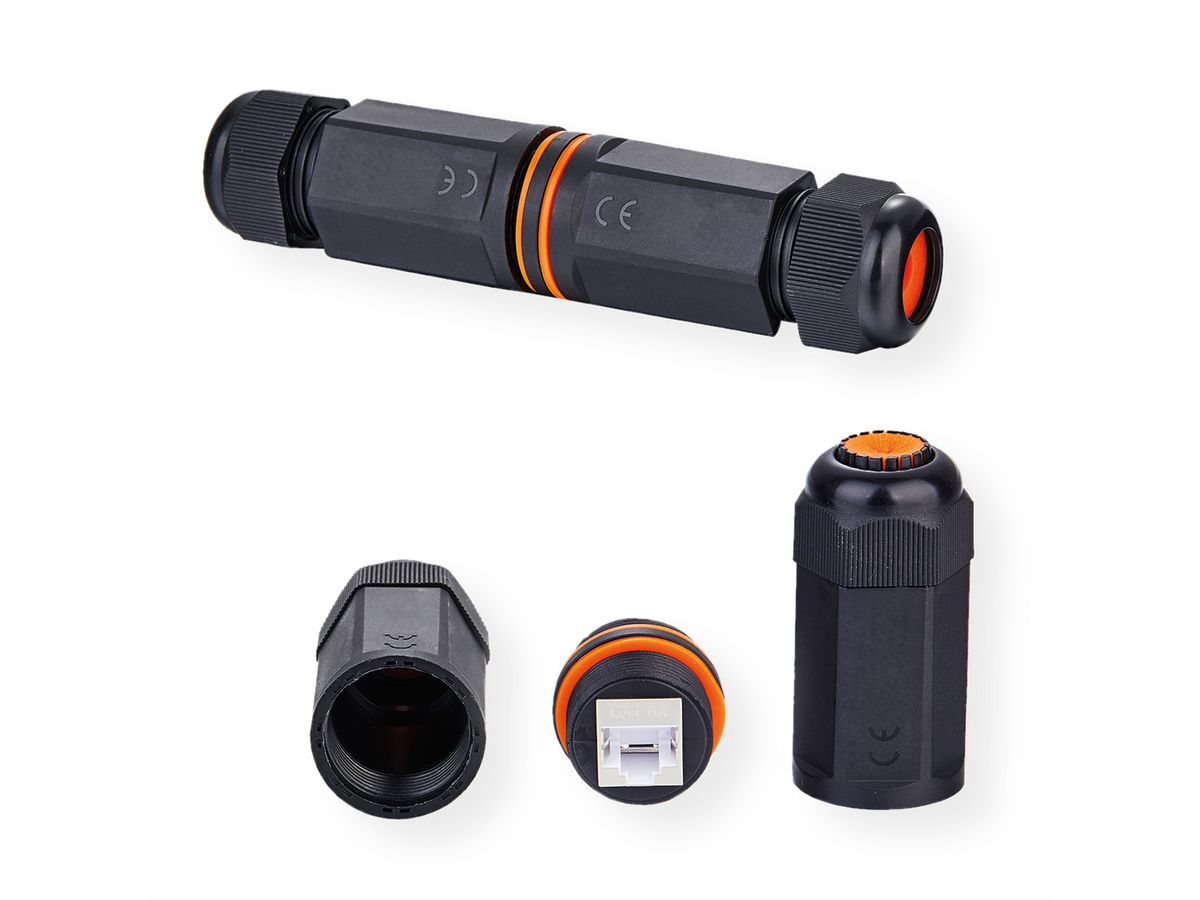 VALUE RJ-45 Kupplung geschirmt, Cat.6A (Class EA), Outdoor/Industrie, schwarz