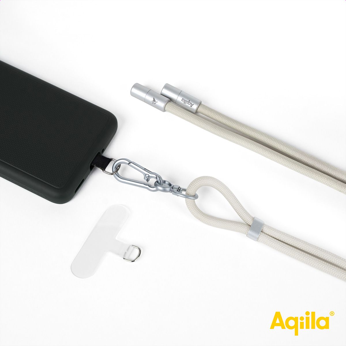 Câble de recharge et de synchronisation Aqiila Lanyard CC3, 60 W, type C vers type C, sable