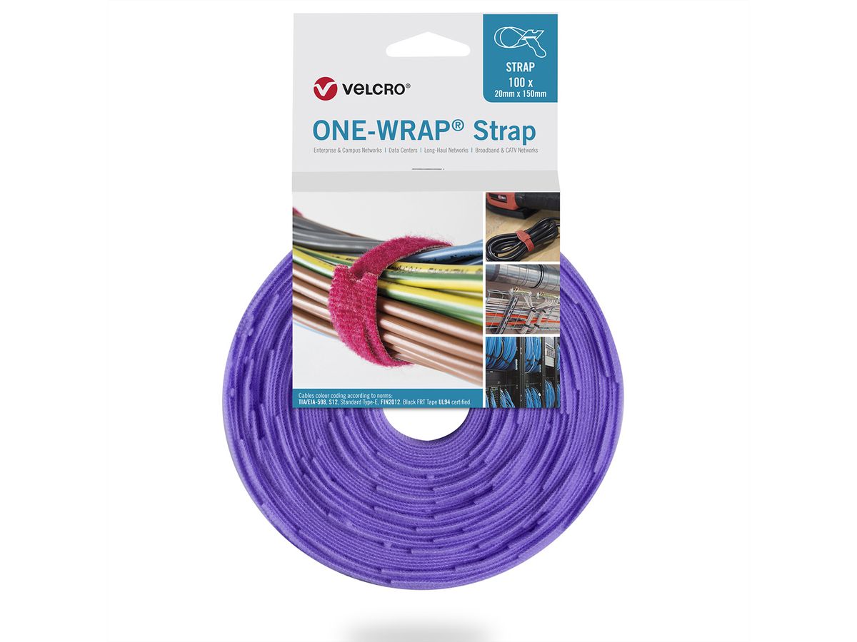 VELCRO® One Wrap® Strap 20mm x 330mm, 100 pièces, violet