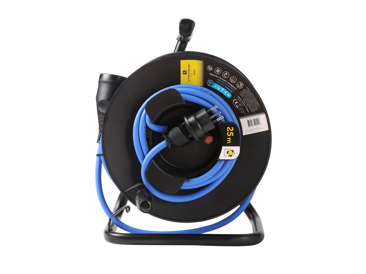 Kabelrolle Antitwist T13 IP55 25m, BAUFLEX N07V3V3-F 3G1.5mm2 IK08, schwarz / blau