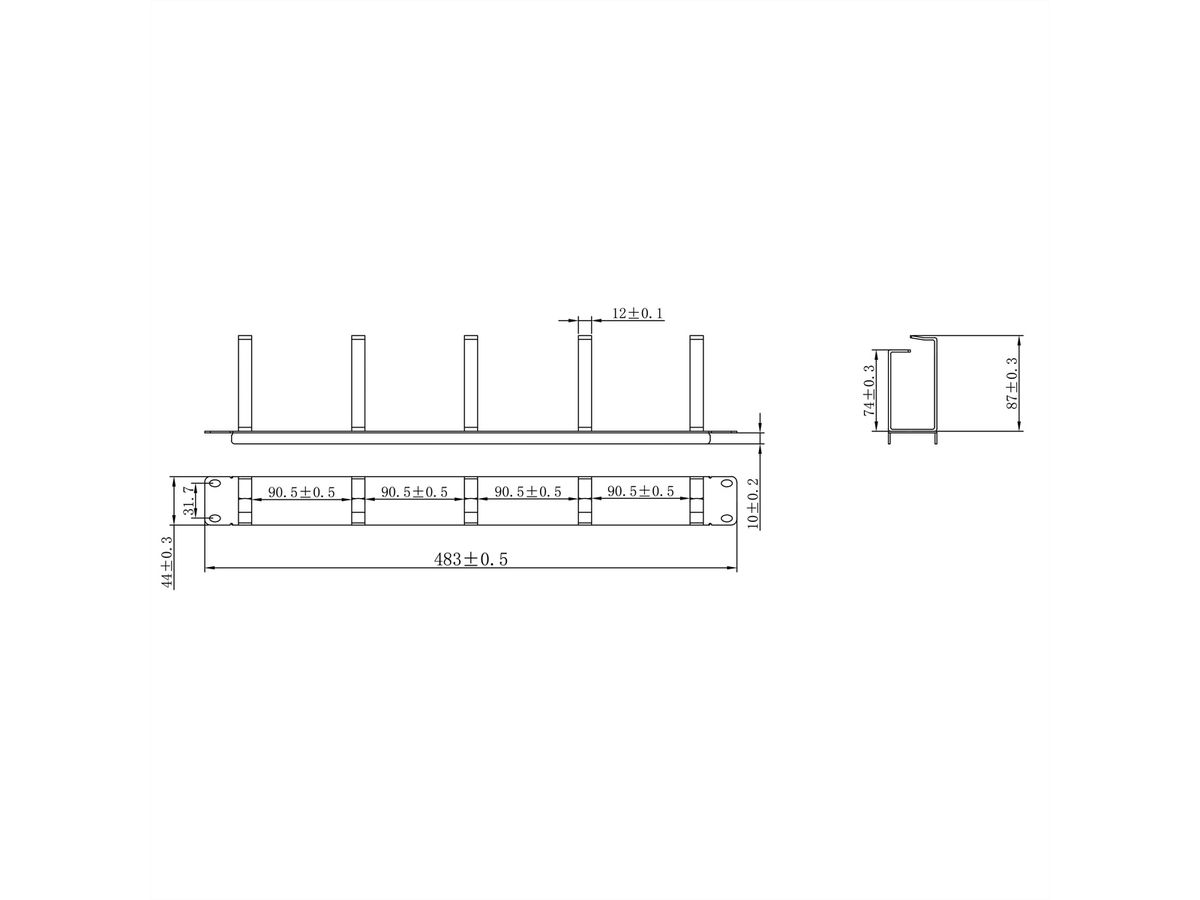 VALUE 19"-Frontplatte, h/v Kabelführung, Typ G, RAL 7035 Lichtgrau