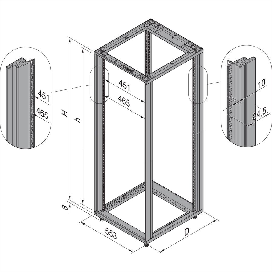 Cadre d'armoire Novastar SCHROFF, Universal Heavy-Duty, 12 U 553W 800D