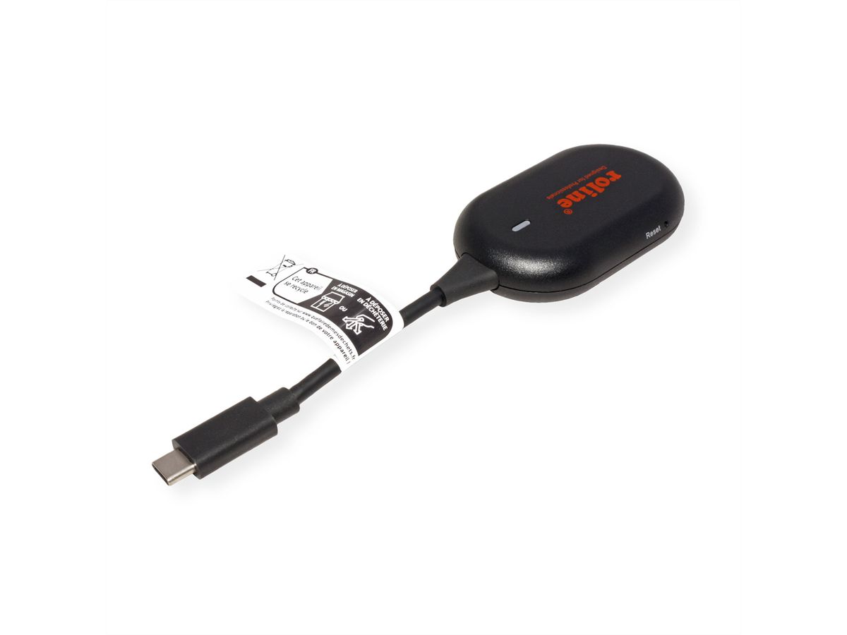 ROLINE Drahtloses P2P-Anzeige-Dongle-Set, Tx+Rx, Wireless USB-C zu HDMI, 1080p, 20 m