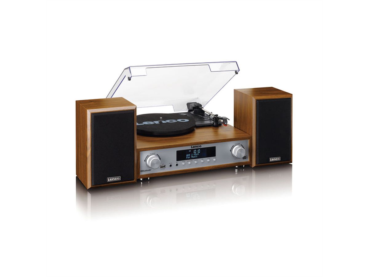 Lenco Chaîne Hi-Fi MC-160WD couleur bois, TT, DAB, radio FM, BT