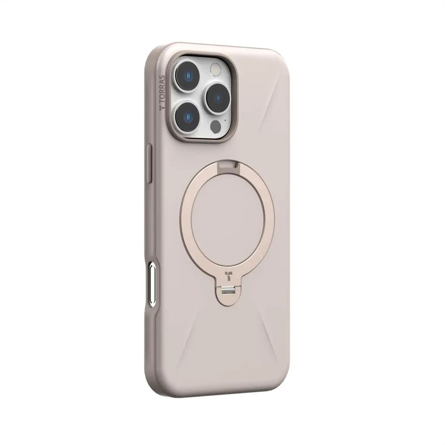 Torras Ostand 360° Spin Fusion Case, iPhone 16 Pro, MagSafe, beige